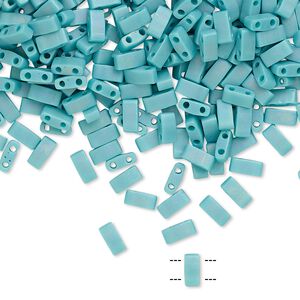 Seed bead, TILA®, glass, pkg/10g, 5x2.3mm half tila rectangle, opaque matte rainbow mint green, (HTL-412FR).