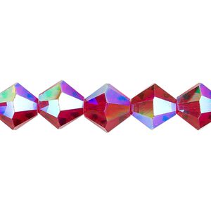 Bead 1pk translucent red AB, Celestial Crystal® 10mm bicone 8 inch