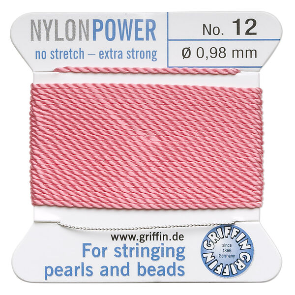 Thread, Griffin, nylon, dark pink, size #12. Sold per 2-meter card (approximately 78 inches). image number 0
