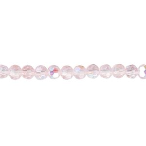 Bead 1pk 32 facets translucent pink AB, Celestial Crystal® 4mm round 15.5-16 inch