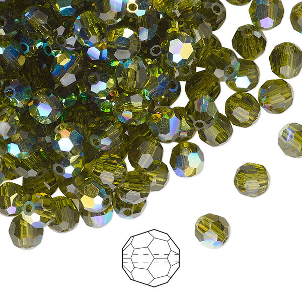 Bead 144pk olivine AB, Preciosa Czech crystal 5mm round image number 0