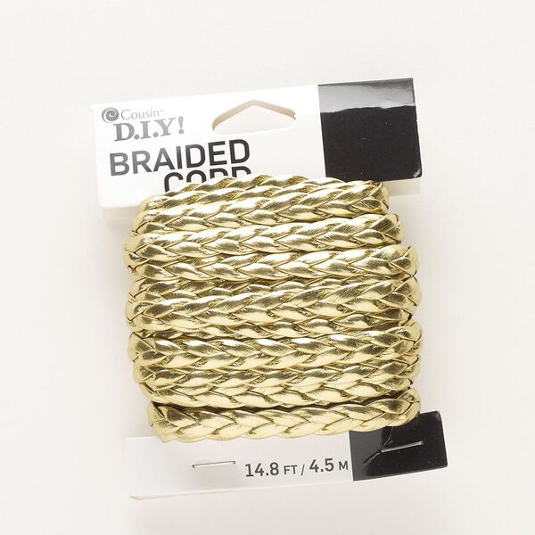Cord, acrylic, gold, 6mm braided flat. Sold per pkg of 4.5 meters. image number 0