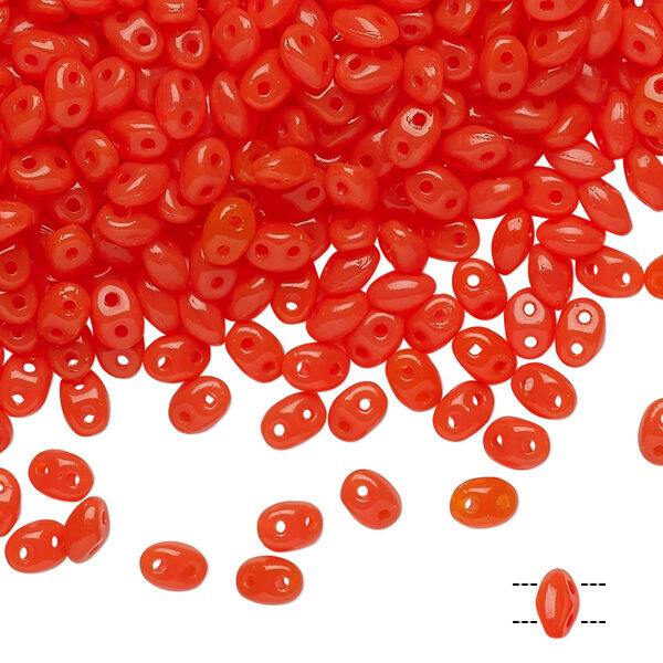 Bead, Preciosa Twin™, Pressed Twin, Czech pressed glass, jelly orange, 5x2.5mm oval with 2 holes. Sold per 10-gram pkg. image number 0