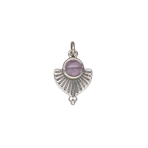 Amethyst / sterling silver 1pkg1, fan drop natural antiqued 14x11.5mm image number 1