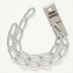 Chain aluminum 1pk 14mm twisted textured paper clip, silver finish 18 inch