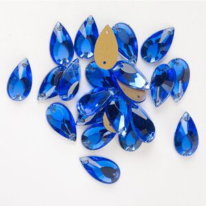 Sew-on 24pk sapphire foil back, vintage Preciosa Czech crystal 20x11mm teardrop