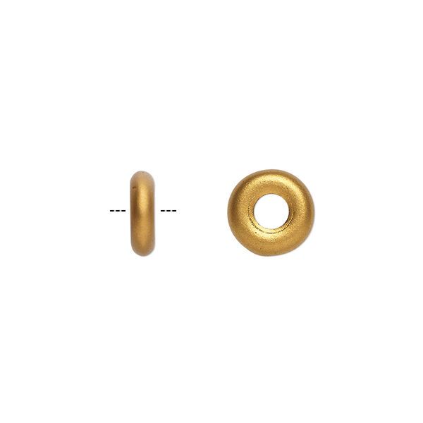 Bead, Czech pressed glass, opaque satin dark gold, 9.5x3mm ring. Sold per pkg of 50. image number 0
