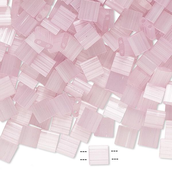 Seed bead, TILA®, glass, pkg/10g, 5mm full tila square, translucent silk luster light pink, (TL-2551). image number 0