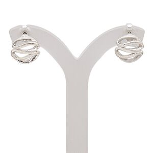 Earring, stainless steel with imitation rhodium-plated brass and "pewter" (zinc-based alloy), 10mm scratched swirl with post. Sold per pair.