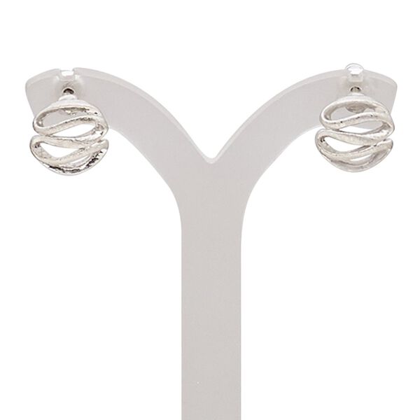 Earring, stainless steel with imitation rhodium-plated brass and "pewter" (zinc-based alloy), 10mm scratched swirl with post. Sold per pair. image number 0