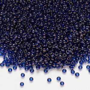 Seed bead, Miyuki, glass, pkg/250g, #11 rocaille, translucent gold luster cobalt (RR-308).