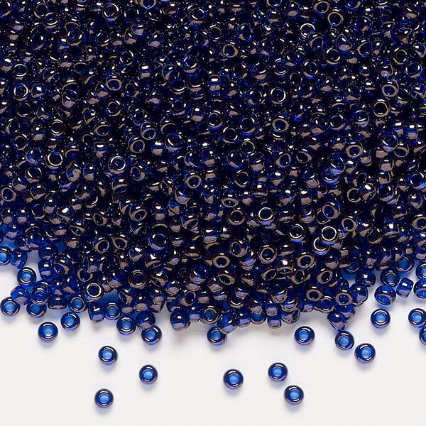 Seed bead, Miyuki, glass, pkg/250g, #11 rocaille, translucent gold luster cobalt (RR-308). image number 0