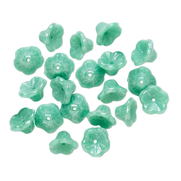 Bead, Preciosa, Czech pressed glass, opaque sea foam luster, 7x4.5mm flower. Sold per pkg of 20. image number 0