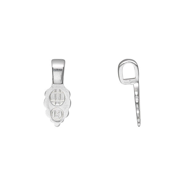 Bail, Aanraku®, glue-on, silver-plated "pewter" (zinc-based alloy), 16x5.5mm with 9x5.5mm leaf flat base. Sold per pkg of 25. image number 0