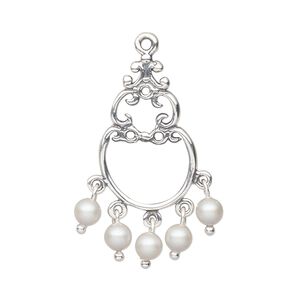 Focal, antiqued sterling silver and glass pearl, 32.5x21mm two-sided dangle. Sold individually.