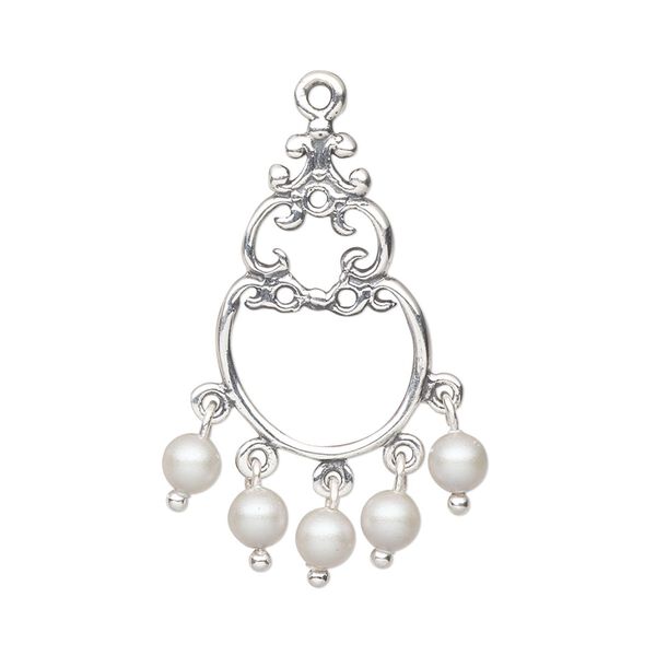 Focal, antiqued sterling silver and glass pearl, 32.5x21mm two-sided dangle. Sold individually. image number 0