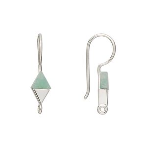 Ear wire fishhook 1pkg2 sterling silver / amazonite (natural), 24mm / 10x6mm hand-cut diamond / closed loop, 19 gauge 1 pair