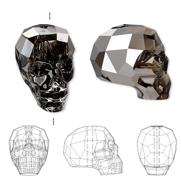 Bead 1pk crystal silver night, Crystal Passions® 19x18mm skull 5750 image number 0