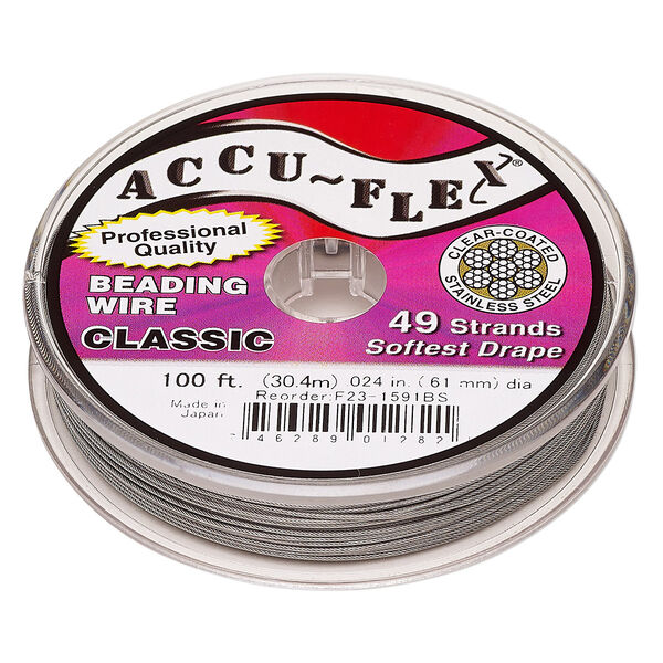 Beading wire, Accu-Flex®, nylon and stainless steel, clear, 49 strand, 0.024-inch diameter. Sold per 100-foot spool. image number 0