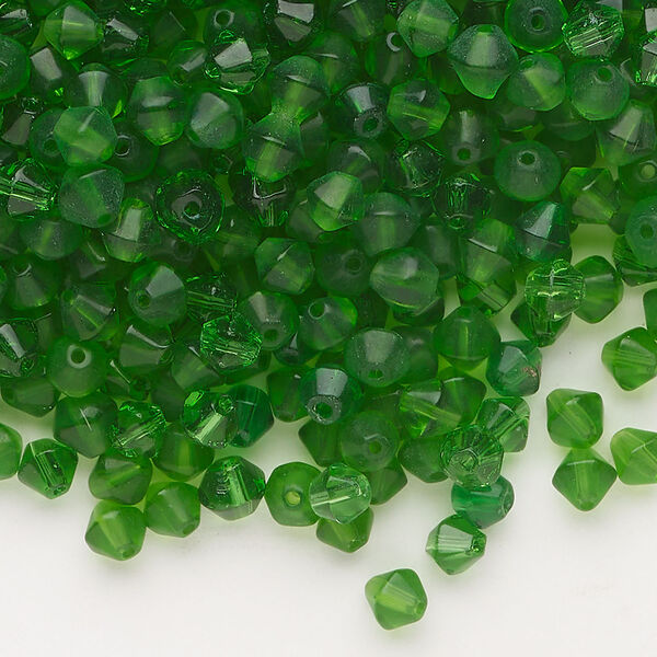 Bead, glass 1pkg1, translucent green, 4mm bicone, 4 ounces. image number 0