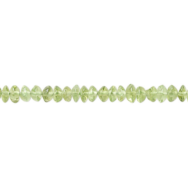 Bead, peridot (natural), 4x3mm hand-cut smooth rondelle, C grade, Mohs hardness 6-1/2 to 7. Sold per 15-1/2" to 16" strand. image number 0