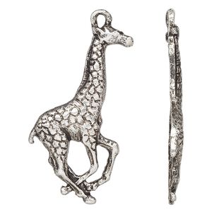 Focal, antique silver-finished pewter (tin-based alloy), 37x22mm giraffe. Sold per pkg of 2.