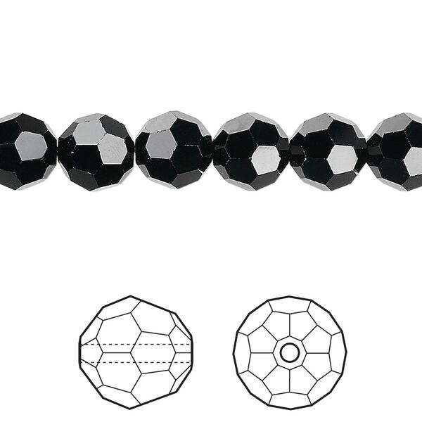 Bead 12pk jet, Crystal Passions® 8mm round 5000 image number 0