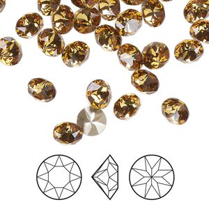 Chaton 12pk golden topaz foil back, Crystal Passions® 6.14-6.32mm round SS29 1088