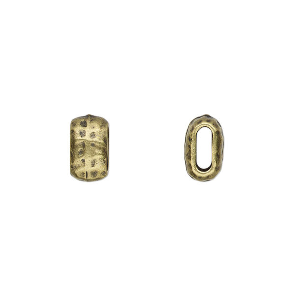 Bead, TierraCast®, antique brass-plated pewter (tin-based alloy), 10x5.5mm flattened hammered barrel. Sold per pkg of 20. image number 0