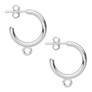 Earring hoop 1pkg100 silver-plated, 17mm 0.75 round / closed loop / earnuts, 20 gauge carbon steel / stainless steel 50 pair