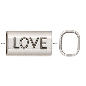 Slide, antique silver-finished "pewter" (zinc-based alloy), 23x13mm single-sided rectangle with "LOVE" and 11x8mm hole. Sold per pkg of 2.