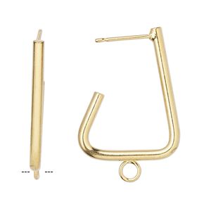 Earstud 1pkg10 gold-plated, 24x18mm 0.75 triangle / closed loop, steel / stainless steel 5 pair