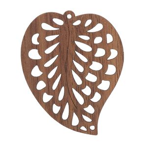 Focal, black walnut (natural), 38x31mm single-sided laser-cut leaf with cutout design. Sold individually.