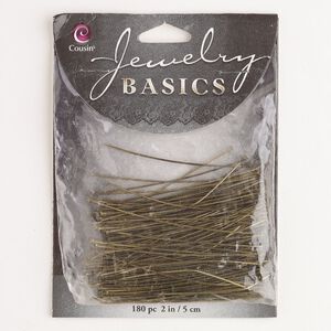 Head pin, steel, pkg/180, antique gold finish, 2 inches, 22 gauge.