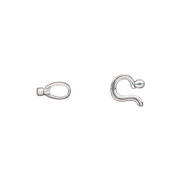 Clasp, JBB Findings, hook-and-eye, antiqued sterling silver, 14x7mm with crimp ends, 0.5mm inside diameter. Sold individually. image number 0
