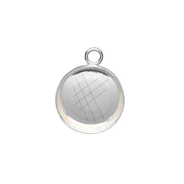 Drop, fine silver, 16mm round bezel cup setting with open loop. Sold per pkg of 2. image number 0