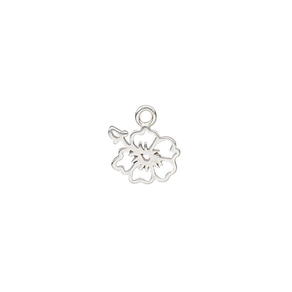 Charm Amoracast® 1pkg1 sterling silver, 9.5x7.5mm 2-sided cutout hibiscus flower image number 0