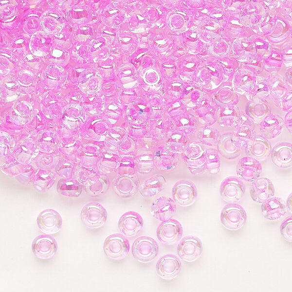 Seed bead, Dyna-Mites™, glass, transparent rainbow inside color dusty rose, #6 round. Sold per 1/2 kilogram pkg. image number 0