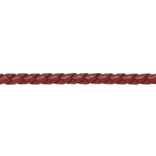 Bolo cord, leatherette, matte burgundy, 3mm braided round. Sold per 5-yard section. image number 0
