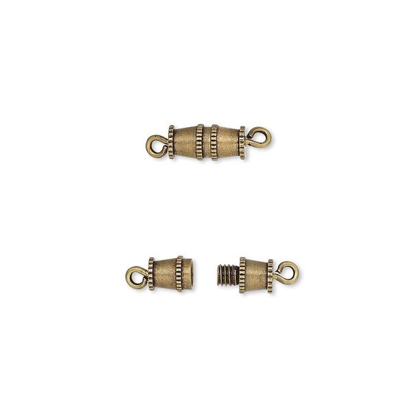 Clasp, barrel, antique gold-plated brass, 8x4mm. Sold per pkg of 10. image number 0