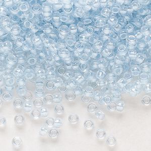 Seed bead, Preciosa Ornela Czech glass, pkg/50g, #11 rocaille, translucent color-lined luster pastel blue, (382PB).