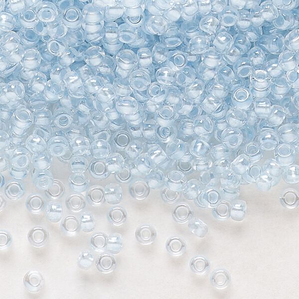 Seed bead, Preciosa Ornela Czech glass, pkg/50g, #11 rocaille, translucent color-lined luster pastel blue, (382PB). image number 0