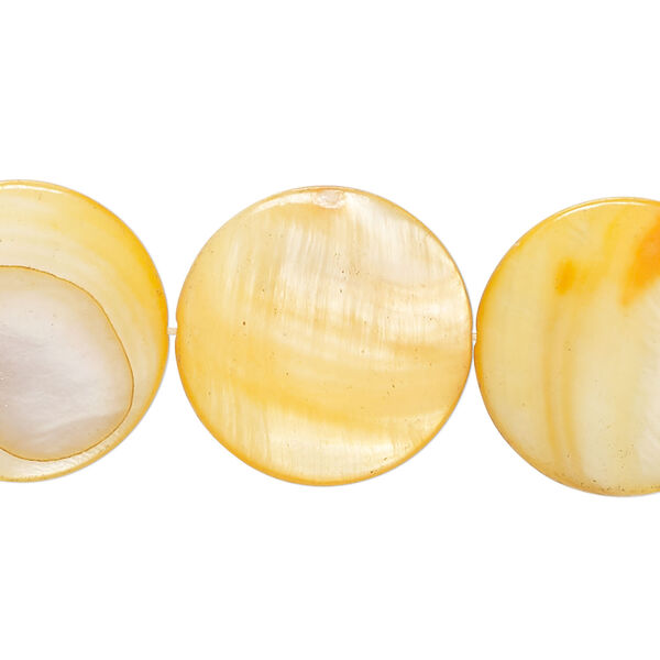 Mother-of-pearl shell 1pkg1, puffed flat round bead 15 inch light orange 19-20mm image number 0