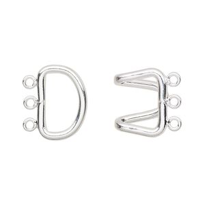 Clasp hook 1pkg10 silver-plated, 23x15mm, brass 3-strand