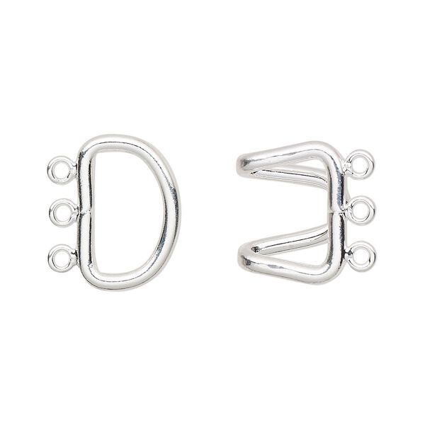 Clasp, 3-strand hook, silver-plated brass, 23x15mm. Sold per pkg of 10. image number 0