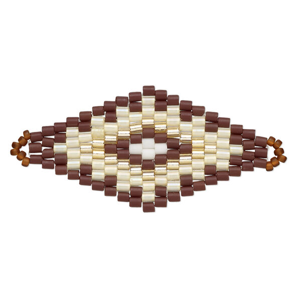 Focal, Creative Touch, glass, topaz brown / black / cream, 38x20mm double-sided diamond. Sold individually. image number 0