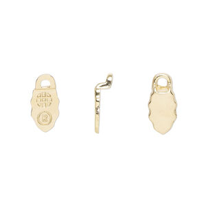 Bail, Aanraku&reg;, glue-on earring, 18Kt gold-plated "pewter" (zinc-based alloy), 13x6mm with 9x6mm leaf flat base. Sold per pkg of 24.