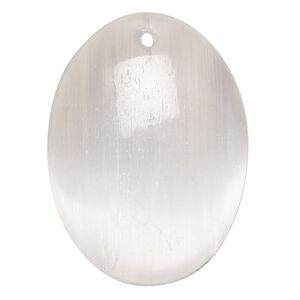Selenite 1pkg1, hand-cut flat back puffed oval drop 38x28mm-40x30mm