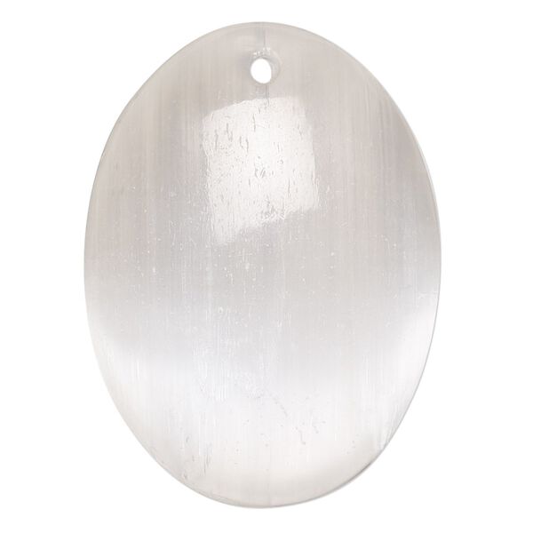 Selenite 1pkg1, hand-cut flat back puffed oval drop 38x28mm-40x30mm image number 0