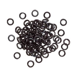 Jump ring, anodized aluminum, black, 4mm round, 2.4mm inside diameter, 20 gauge. Sold per pkg of 100.